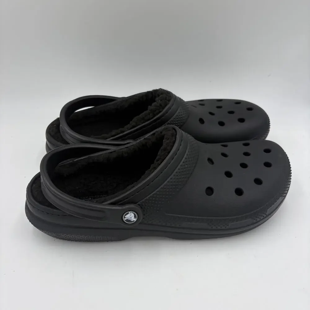 Crocs Classic Men's Size 11 Black Comfort Linned Faux Fur Slip-On Comfort Clogs